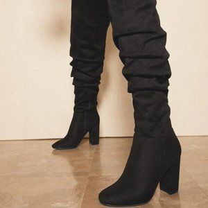 Pull On Ruched Block Heel Boots